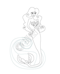 海浪中的美人鱼女性成人公主染色魔法故事涂鸦绘画快乐警笛图片