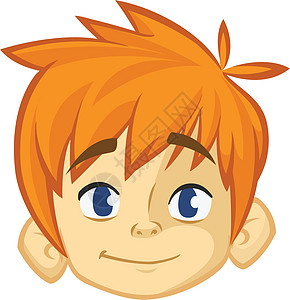 红发男孩小卡通 年轻青少年的矢量插图概述 男孩头图标图片