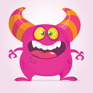 快乐的卡通怪兽 大嘴巴 矢量粉红怪物插图 万圣节设计图片
