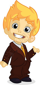 一个穿着男人衣服的金发男孩的矢量插图 一个穿着男士西装的年轻男孩的卡通片学校青少年公司人士办公室衬衫套装职业经理商业图片