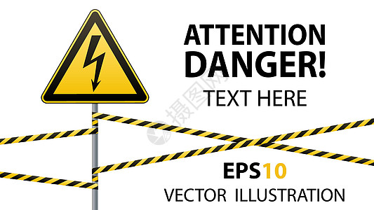 警告牌 触电危险 围栏危险区 标志的柱子 矢量插图展示收费维修安全注意力金属警卫震惊栅栏地区图片