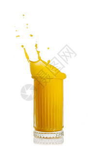 橙汁喷洒在白色上 一杯橙汁喷射杯子 特写 库存照片运动气泡食物果汁早餐热带海浪美食饮食玻璃图片