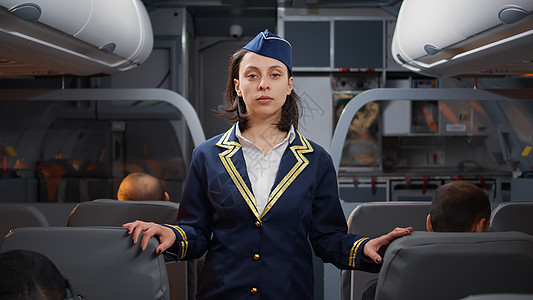 航空制服登机人员中女空姐的肖像图片