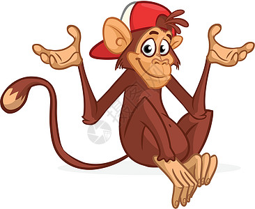 卡通猴子黑猩猩矢量插图艺术卡片微笑欢呼猩猩丛林打印动物邀请函快乐图片
