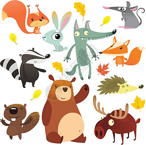 卡通森林动物人物 野动漫画可爱动物收藏矢量图片