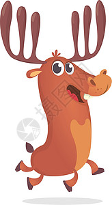 有趣的鹿 孤立的矢量插图快乐麋鹿鹿角微笑驯鹿吉祥物喇叭森林驼鹿艺术图片