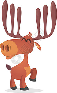 有趣的鹿 孤立的矢量插图驼鹿微笑贴纸打印鹿角驯鹿喇叭玩具动物绘画图片