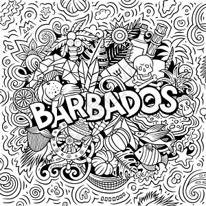 巴巴多斯手画的漫画图解 当地设计很滑稽探索艺术异国国家草图海盗秀场符号情调线条图片