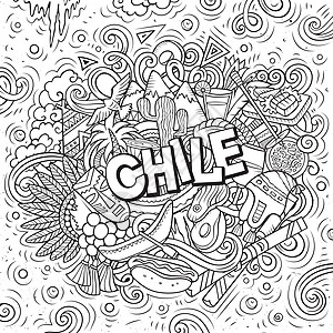 智利手工绘制了漫画图解 有趣的设计 Name涂鸦地标雨披插图字体填色草图线条历史刻字图片