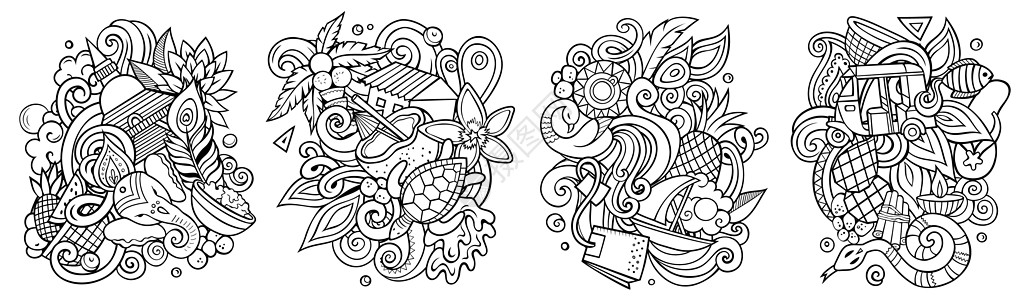 斯里兰卡漫画矢量涂鸦设计组寺庙作品卡通片线条佛塔历史横幅假期草图元素图片