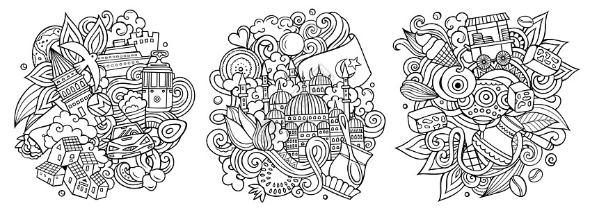伊斯坦布尔卡通矢量涂鸦设计组遗产尖塔元素卡通片艺术旅游作品食物宗教火鸡图片
