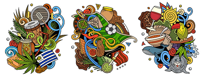 乌拉圭漫画矢量涂鸦设计组历史秀场旅行作品海狗旅游文化元素假期探索图片