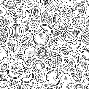 卡通手工绘画的饮食无缝食物模式食品减肥季节生活方式菠萝菜单奇异果排毒插图浆果图片