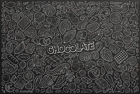 巧克力 可可一组巧克力主题项目 对象和符号的矢量涂面漫画糖果收藏可可牛奶刨花涂鸦液体手绘食物豆子插画