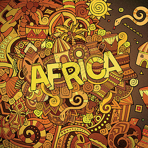 卡通可爱的面条手工绘制非洲插图土著丛林装饰标题面具乐器绿洲地标爆炸矢量图片