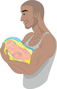 一个快乐的父亲带着孩子的插图 快乐的爸爸把他刚出生的婴儿抱在怀里 他的眼里充满了幸福的泪水 父亲节快乐 乌克兰父亲图片