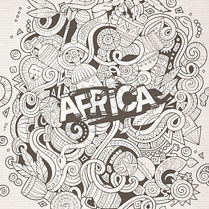 卡通可爱的面条非洲插图野生动物卡通片双耳草图动物椰子水壶大草原绿洲背景图片