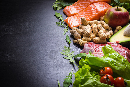 健康食品概念横幅食谱水果小样蔬菜坚果菜单花生菜花餐厅图片