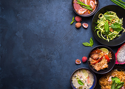 泰国食物背景荔枝盘子食谱沙拉菜单木瓜蓝色餐厅水果蔬菜图片