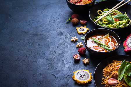泰国食物背景盘子异国烹饪蔬菜框架美食沙拉食谱情调木瓜图片