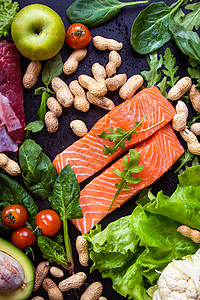 健康食品概念食物横幅桌子高架烹饪花生水果菜花餐厅营养图片