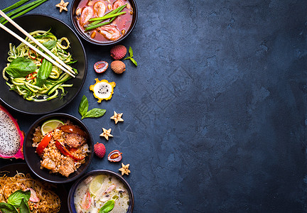泰国食物背景蔬菜水果油炸餐厅木瓜荔枝情调面条盘子异国图片