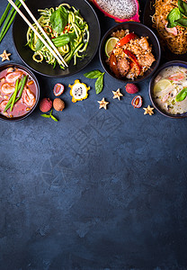 泰国食物背景水果盘子面条木瓜食谱蓝色美食餐厅菜单油炸图片