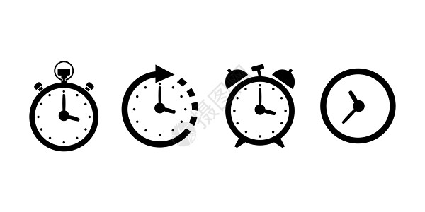 拨号时间和时钟细线图标 时间管理和测量大纲图标集 可编辑的笔划图标插画