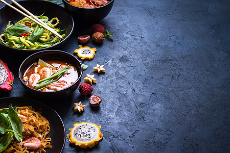 泰国食物背景蔬菜水果荔枝异国框架盘子菜单沙拉油炸情调图片