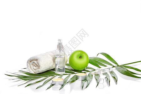 天然的温泉美容处理清洗产品 白底苹果为苹果绒布呵护奶油保健芳香治疗润肤疗法配饰身体图片