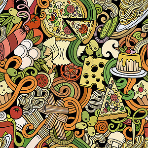 意大利画的意大利食品无缝模式意美食元素拿铁午餐烹饪矢量蔬菜餐具设计菜单卡通片图片