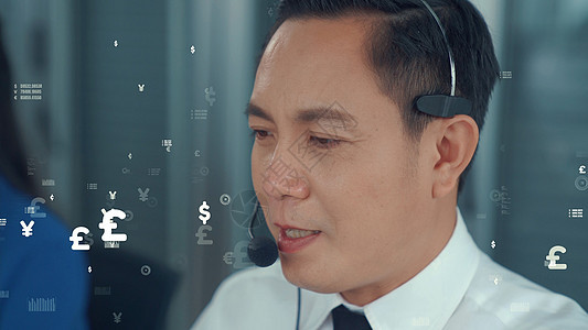 客户支助呼叫中心提供带有远景图象的数据资料投资商务专家办公室顾客人士商业技术电话耳机图片