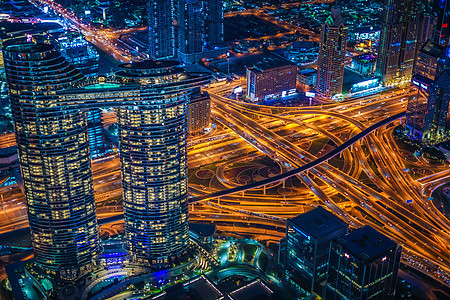 从Burj Huji观察甲板看到迪拜的夜景景观办公楼景点摩天大楼外国中心天文台街景旅游金融图片