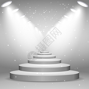 由聚光灯照亮的白楼梯 实事求是打印星星海报传单荣耀音乐会照明仪式入口讲台图片
