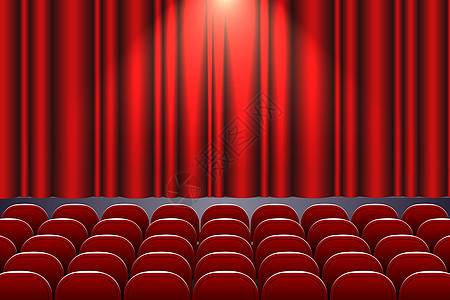 带有一排红色座椅的剧院礼堂和幕布的舞台座位歌剧椅子木头音乐会天鹅绒音乐娱乐推介会大厅图片