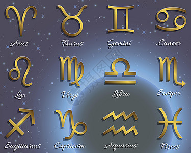 zodiac符号 天空有阴影的金图标图片