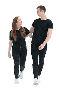在全面增长中 一对情侣互相看对方肩膀男性男人青年弯头女士朋友头发牛仔裤生活图片