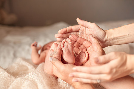 新生儿的双腿在父母的手中图片