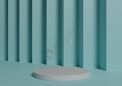 用于产品显示的简单 最小 3D 立体成像 含有一个白色圆柱或站在简易光面蓝背景简光纸壁上图片