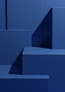 最小暗蓝背景 3D 工作室模拟场景与产品显示和演示的podiums及级别相混合图片