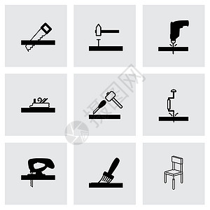 矢量黑木木木图图标集工匠扳手锤子收藏维修插图乐器工作斧头木头图片