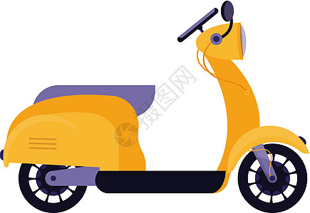 在白色背景上的黄色复古滑板车 经典小型摩托车 侧视图 矢量平面插画图片