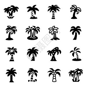 矢量棕榈图标集旅行植物群艺术海滩植物情调花园叶子异国植物学图片