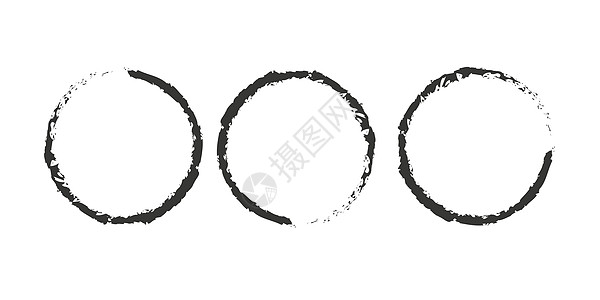一组粗圆形圆框 趋势设计带有刷子 孤立在白色背景上 矢量设计图片