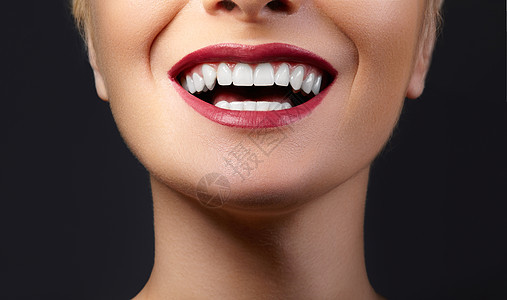 与健康的白牙 明亮红唇化妆相近的快乐微笑 美容学 牙科和美容护理卫生牙医魅力化妆品口腔科美白情感女士临床保健图片