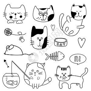 猫咪设计小猫宠物艺术织物草图墙纸爪子插图卡通片绘画图片