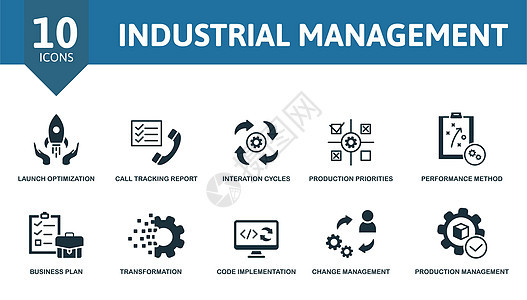 工业管理设置图标 可编辑图标工业管理主题 如启动优化 交互周期 性能方法等竞赛工厂公司营销组织信息技术工程师收藏数据背景图片