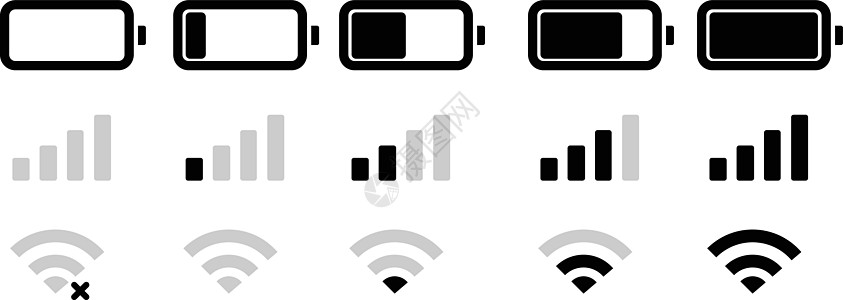 电话栏状态图标 电池图标 wifi 信号强度 电话的矢量图片