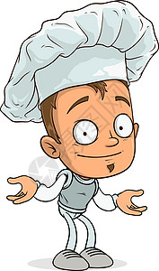 卡通有趣的男孩角色 准备动动画食物酒吧男人微笑工作帽子厨师餐厅手势青少年图片
