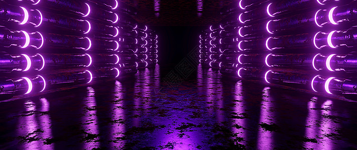 夜色黑紫条旗未来3D招标背景概念的清空现代高雅现代金属空空隧道洞通道门图片